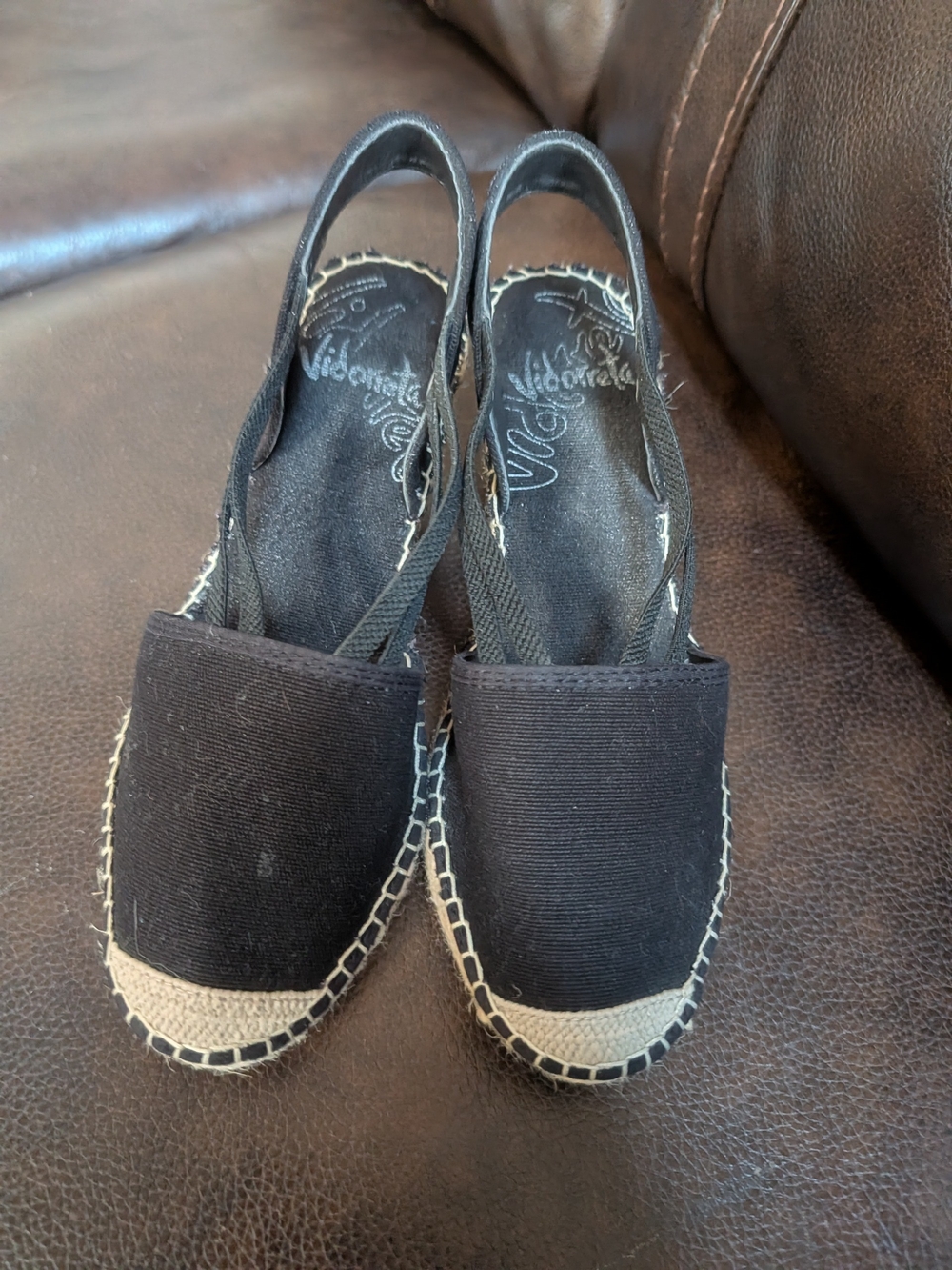 Vidorreta Black Canvas Espadrille Slingback Heels
